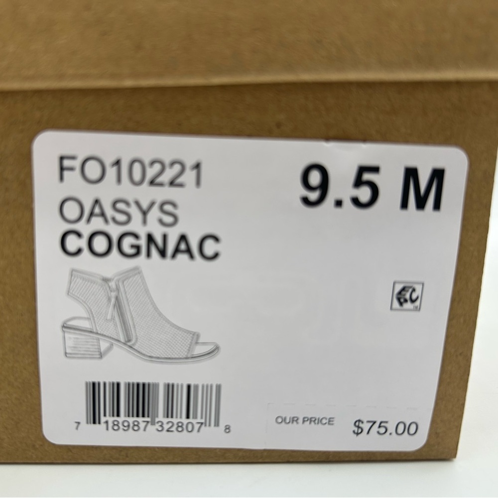 Frye & Co Oasys Cognac Perforated Block Heel Sandals Open Toe Size 9.5 NWB - Picture 9 of 10